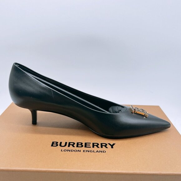 BURBERRY Women's EZRA 40 TB Pumps Low Heel Black Leather EU 39 US 9 - Picture 11 of 16